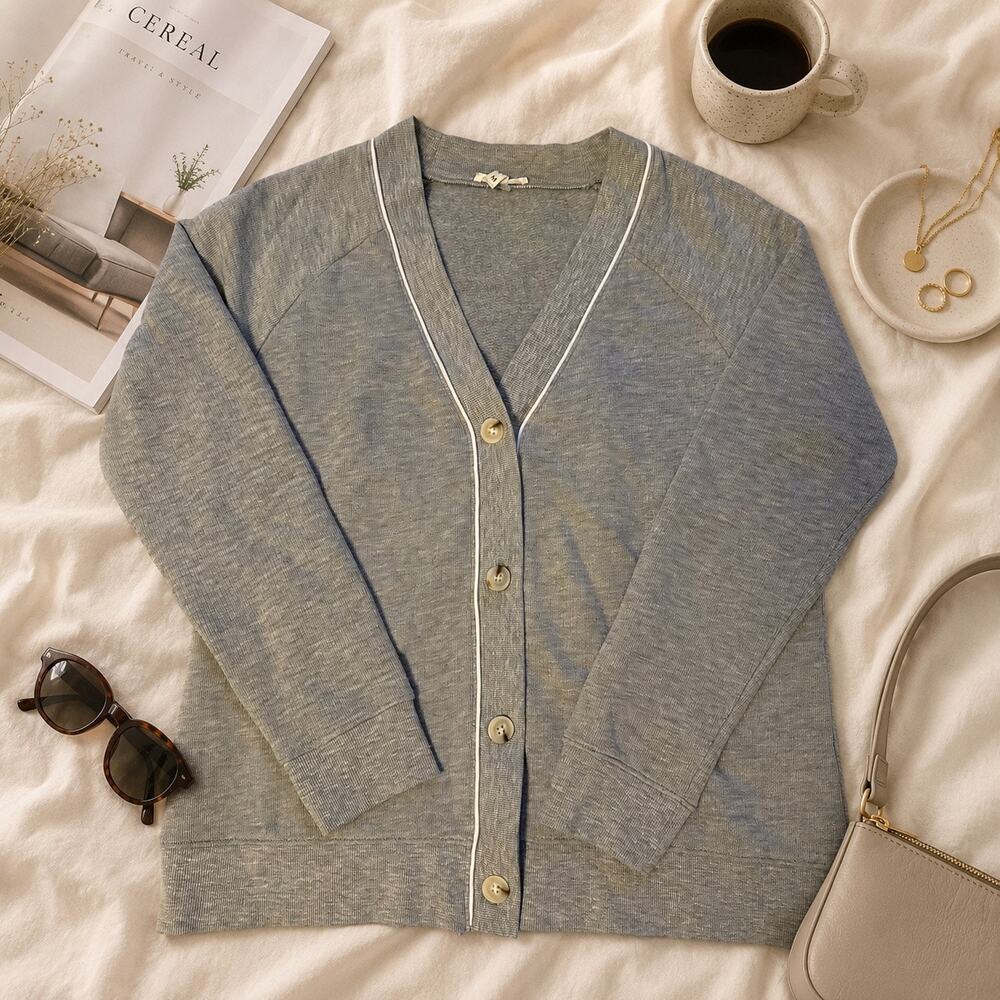 Gray Contrast Trim Cardigan